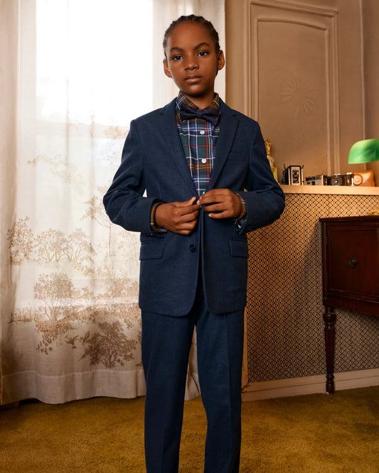 2-PC Strechy Mod Suit, Navy Diamonds