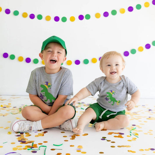 Mardi Gras Dino SS Bodysuit - Gray