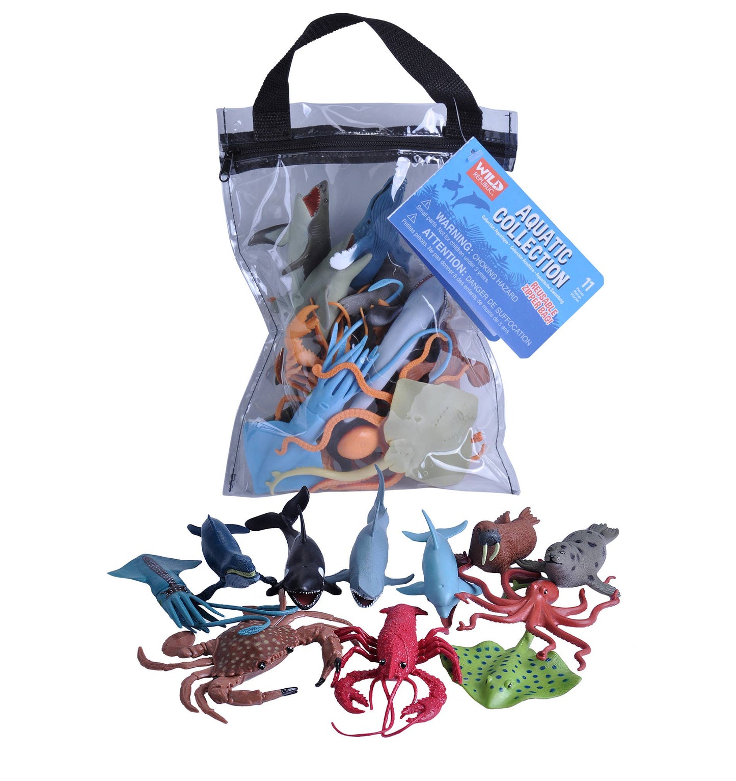 Wild Republic Polybag Zip Aquatic toy figures set featuring detailed ocean and river creatures