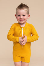 Load image into Gallery viewer, Roco Swim - Boy's Zip Up Rashguard |Yellow Ribbed