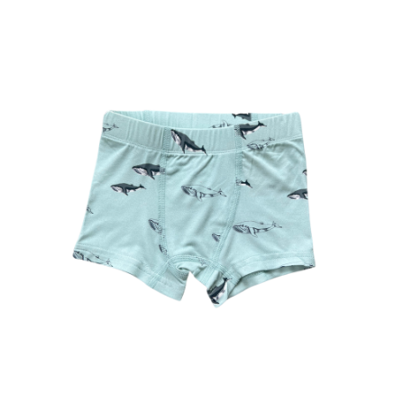 Baby Sprouts boxer briefs with oceanic whales design in neutral tones