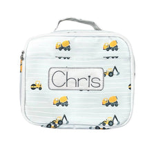 Load image into Gallery viewer, Sugar Bee Clothing - Boys Lunch Bag - Construction on Grey