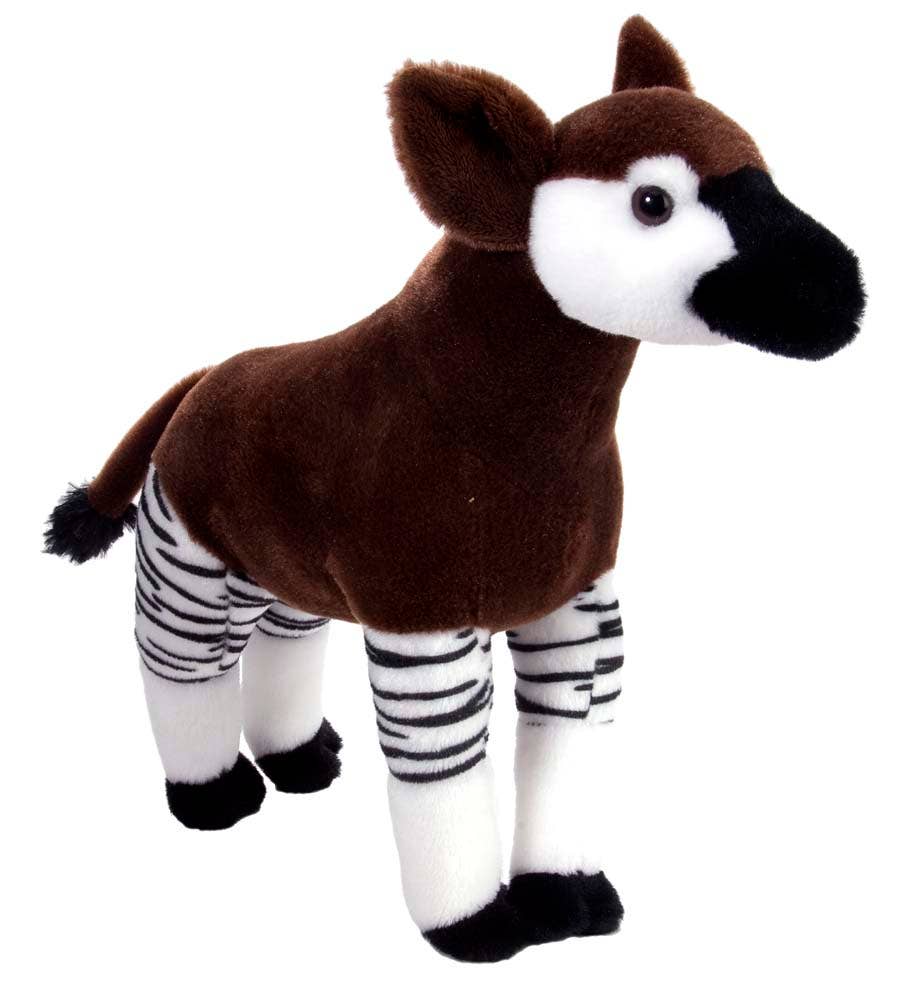 Cuddlekins Okapi 12-inch stuffed animal with distinctive striped markings, by Wild Republic