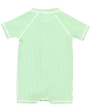 Load image into Gallery viewer, RuggedButts - Baby Boys Spring Green Seersucker Short Sleeve One Piece Rash Guard Swimsuit