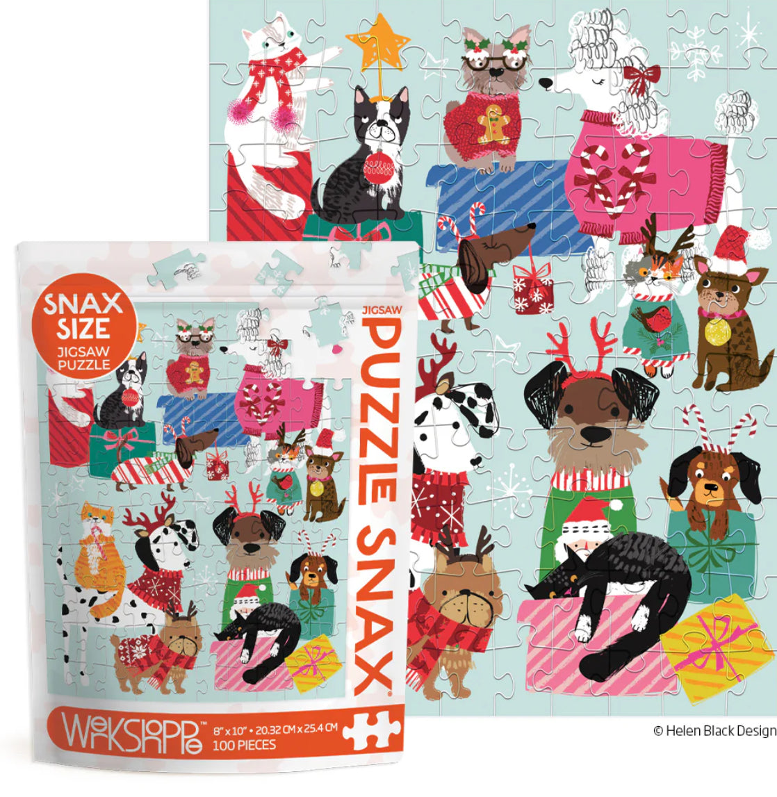 Werkshoppe Holiday Gift Exchange 48-piece puzzle snax set in refined packaging