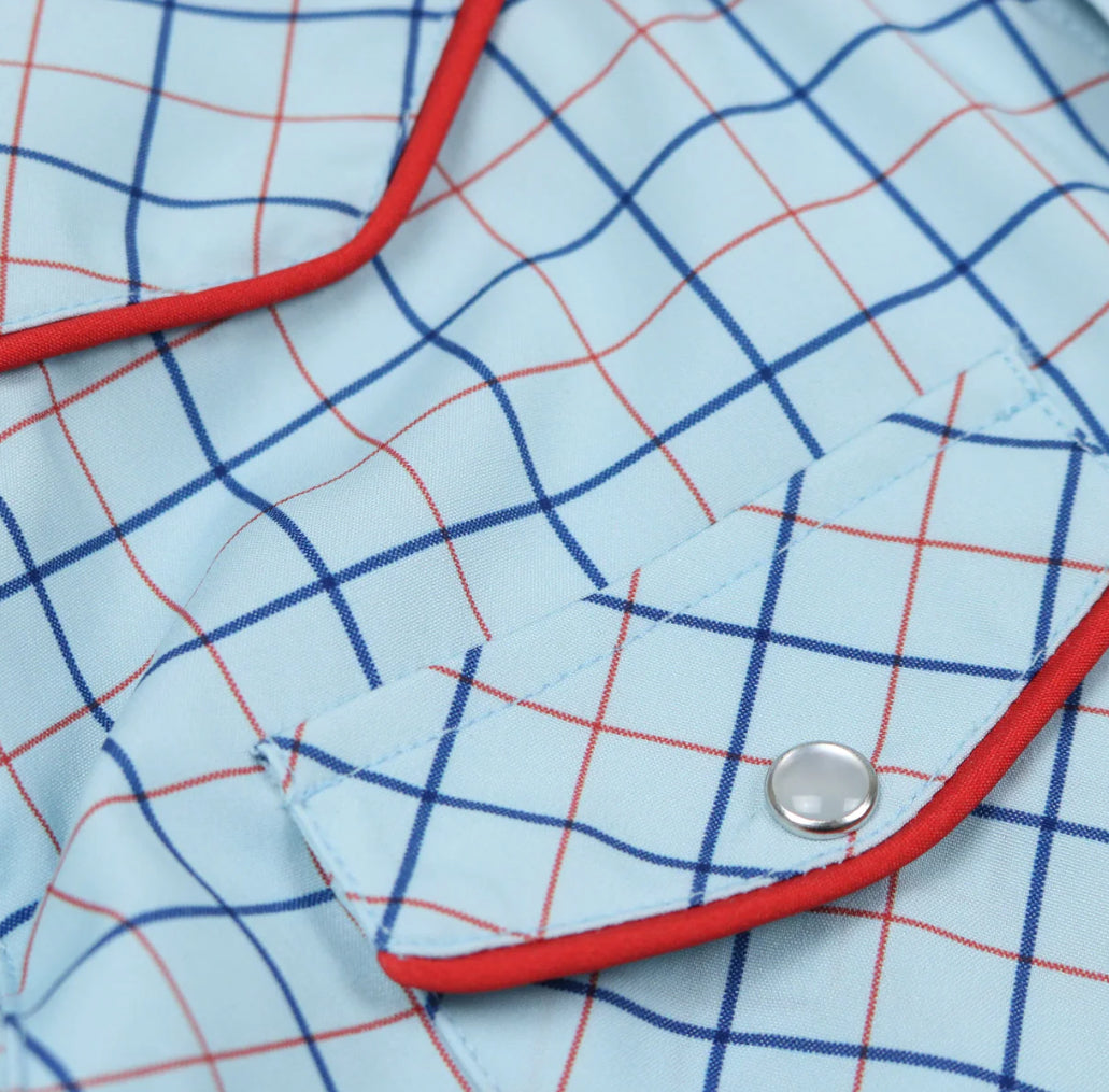 Tattersall Pearl Snap LS Shirt-Blue Quail
