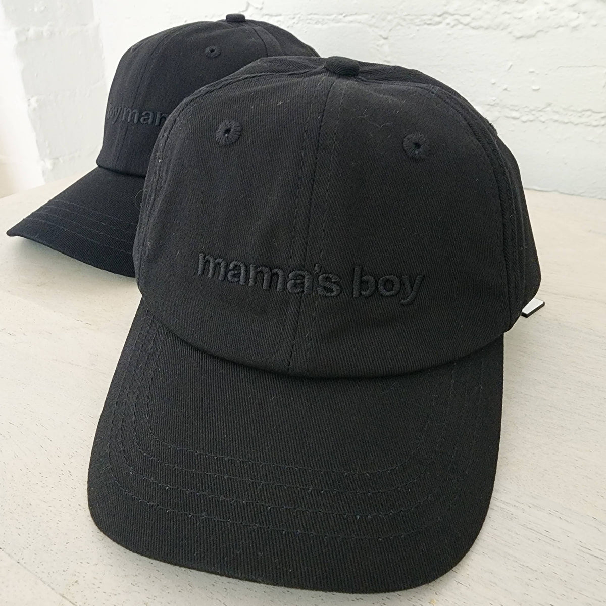 Mama's Boy Embroidery Dad Cap - Black: Infant and Toddler