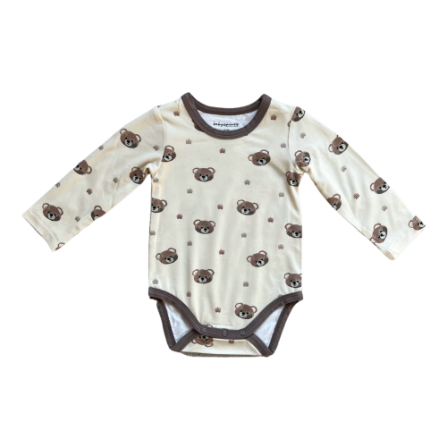 Baby Long Sleeve Bodysuit in Baby Bear print, relaxed fit with snap closures