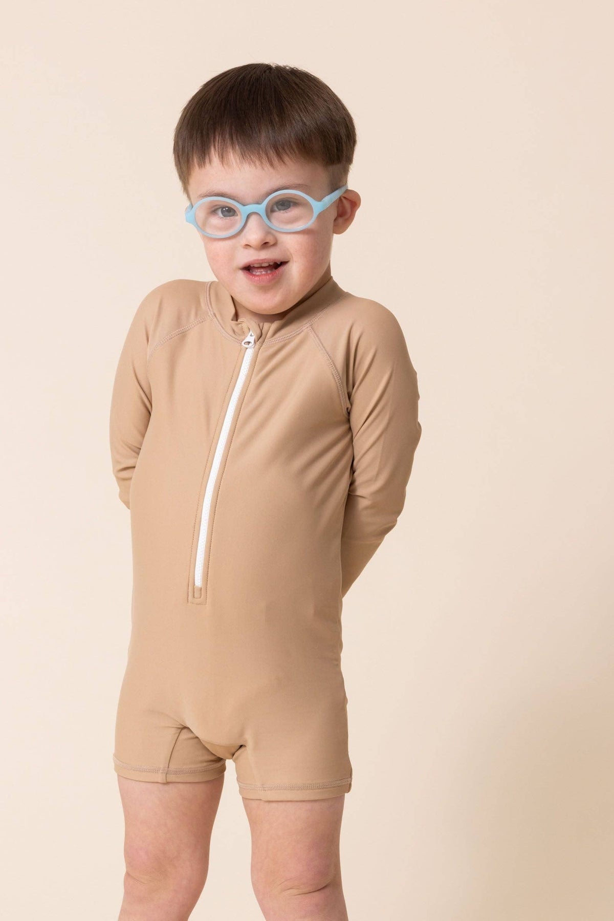 Boy's Zip Up Rashguard Brown/White