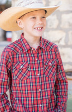 Load image into Gallery viewer, Holiday Plaid Pearl Snap LS Flannel Shirt-Blue Quail