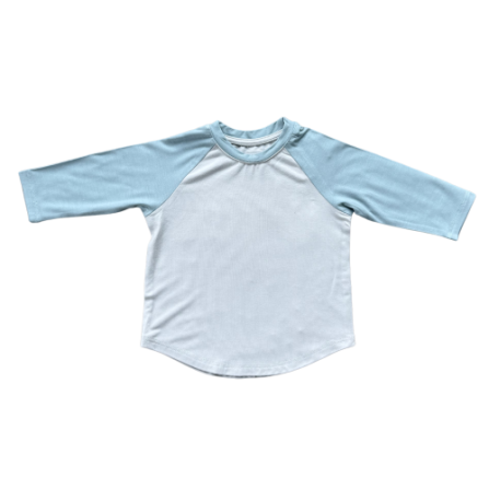 Long-sleeve baseball tee in ski blue by Baby Sprouts