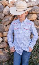 Load image into Gallery viewer, Tattersall Pearl Snap LS Shirt-Blue Quail