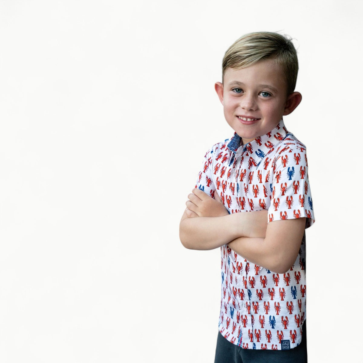 Lobsters Shirt in Short Sleeves by TukTuk Designs, cream with detailed collar and cuff