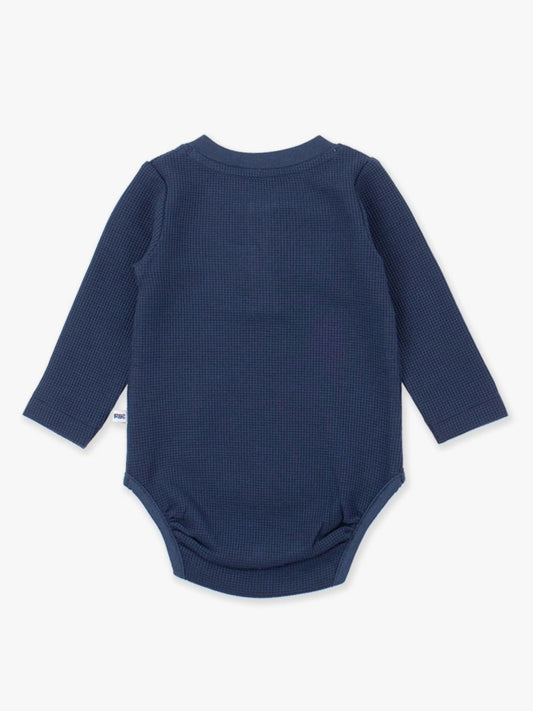 Waffle Knit Henley Bodysuit-Dark Navy