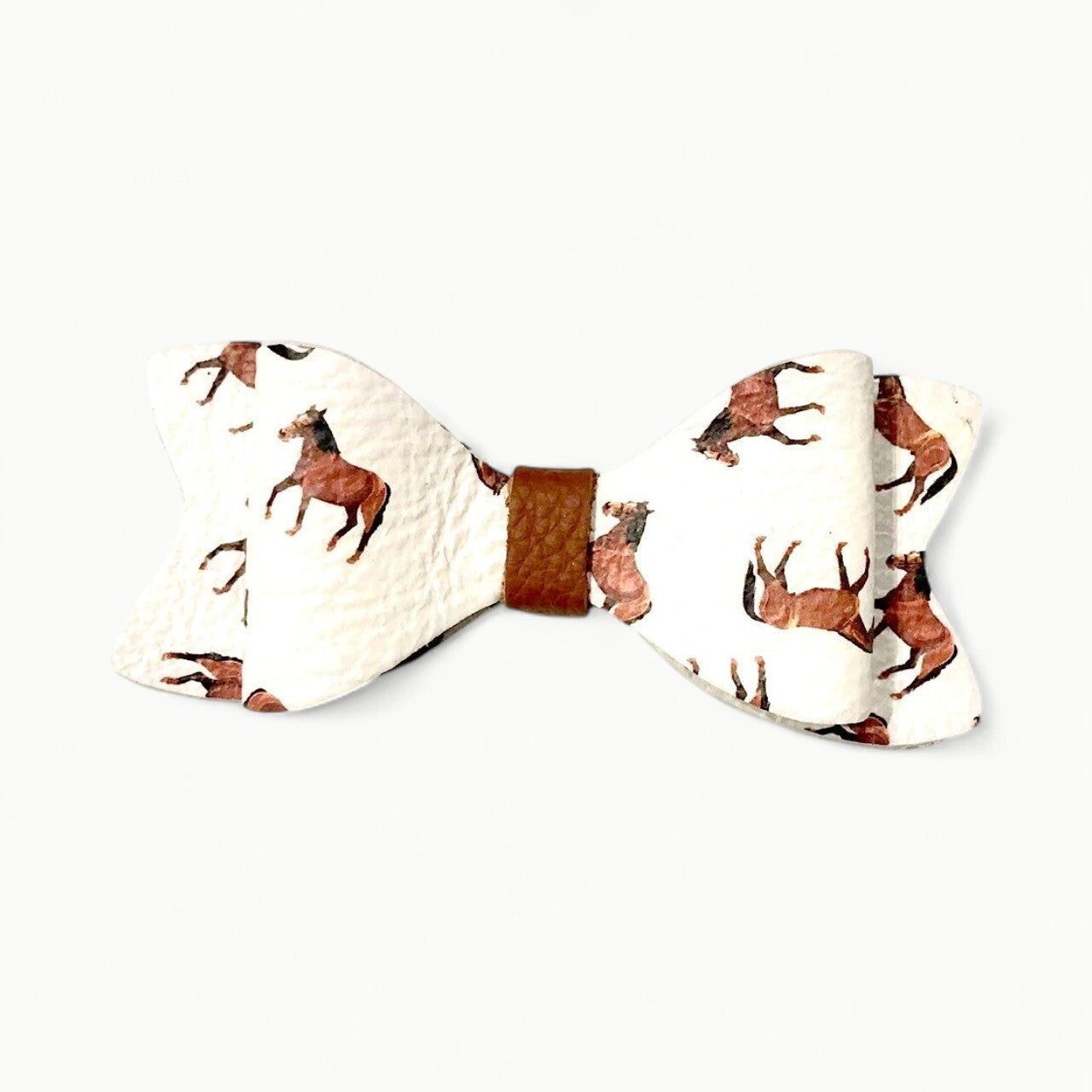 MishMoccs white Italian leather bowtie with horse print, small size