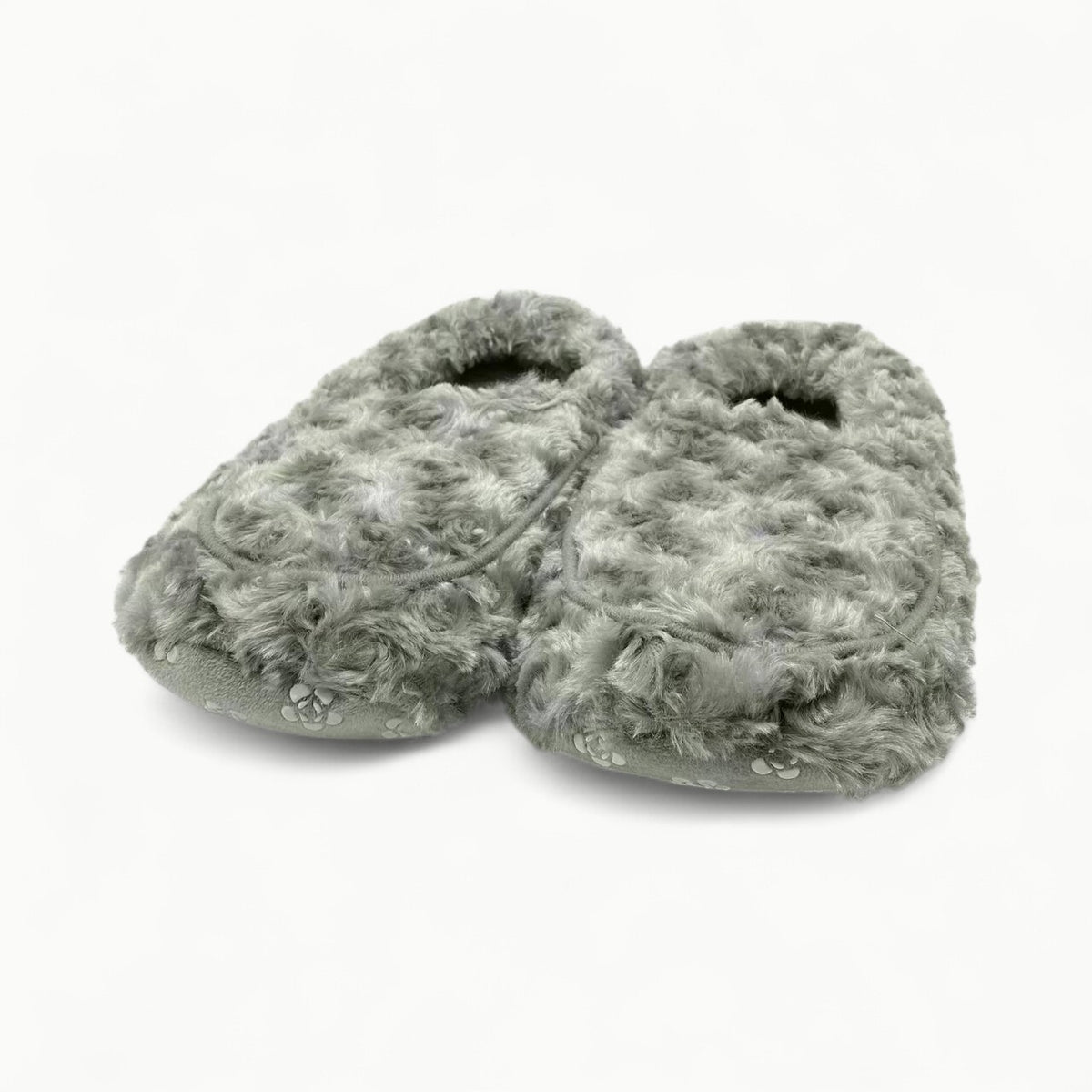 Curly sage green Warmies® slippers with soft faux fur and memory foam soles