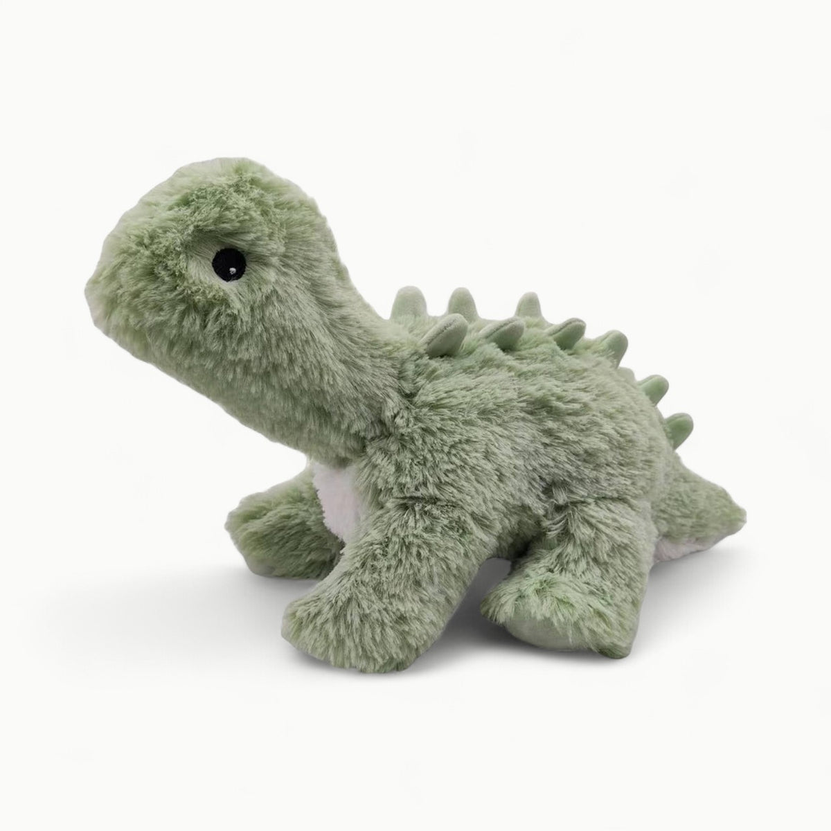 Green long neck dinosaur plush toy, Warmies brand, 13 inches, soft microwavable fabric