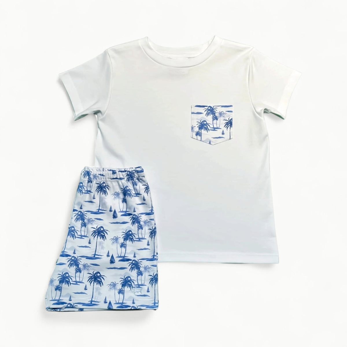 Toile Shorts Set by Saltwater Boys in pima cotton; includes coordinating tee and shorts in classic print.