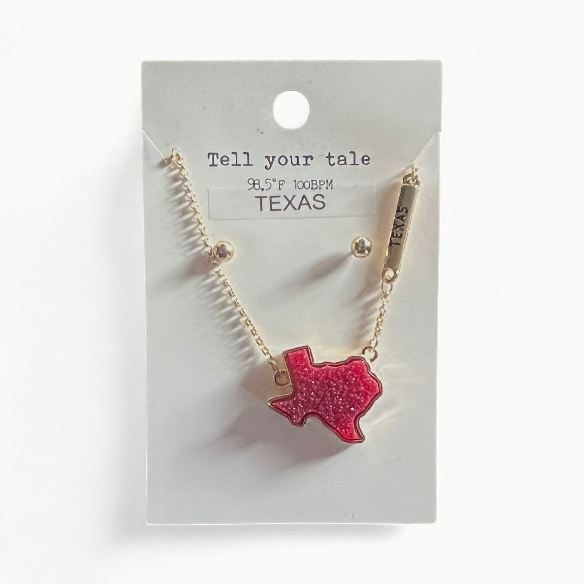 Tell Your Tale burgundy Texas necklace with charm and small stud earrings set