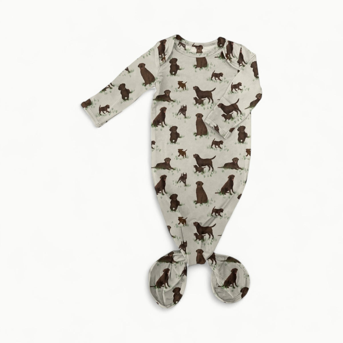 Goosies Knotted Infant Gown in soft bamboo with foldable scratch mitts detail