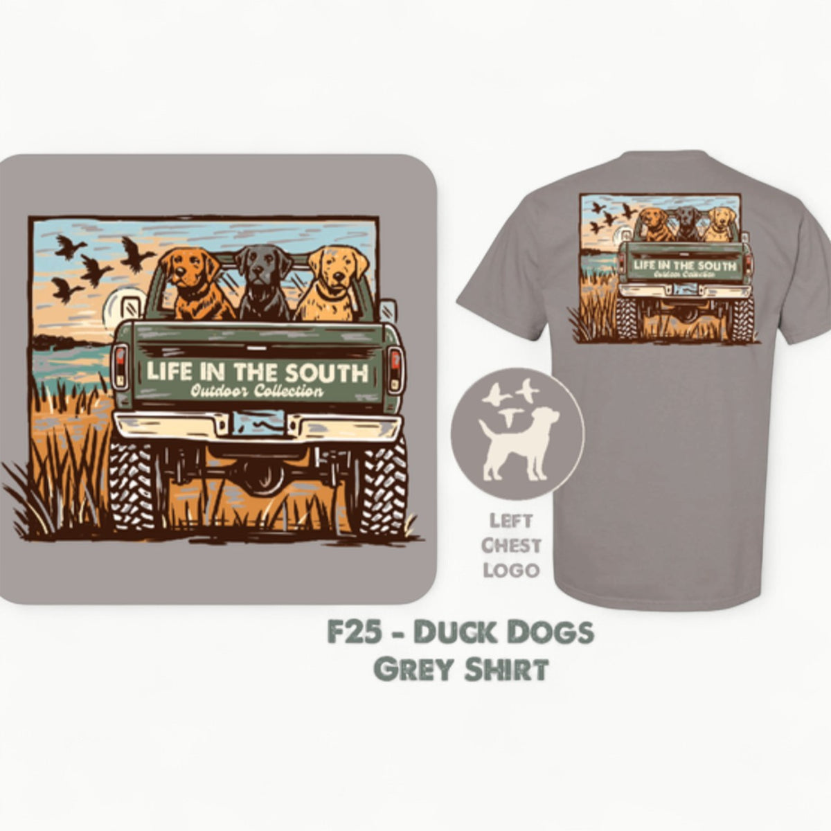 Grey short-sleeve toddler tee with duck dogs print by Life in the South