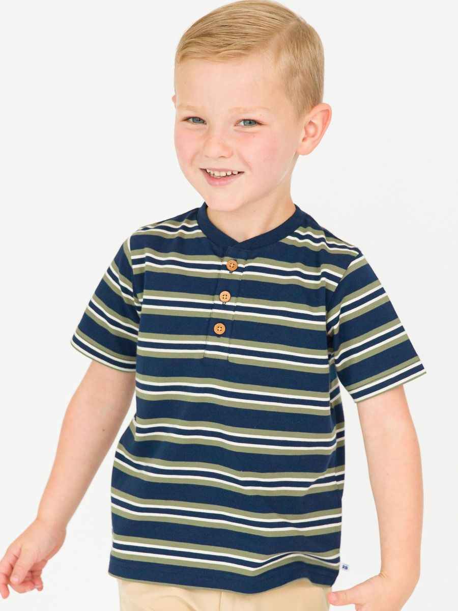 SS Henley-Dark Navy & Olive Stripe-Rugged Butts