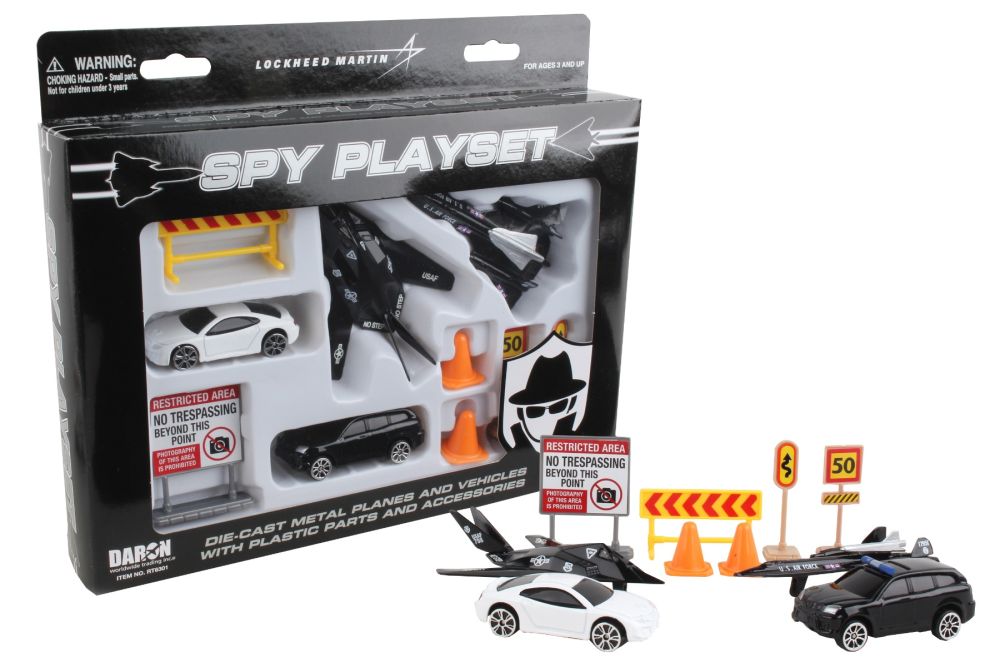 Daron Spy Playset with two stealth planes, two vehicles, and spy accessories