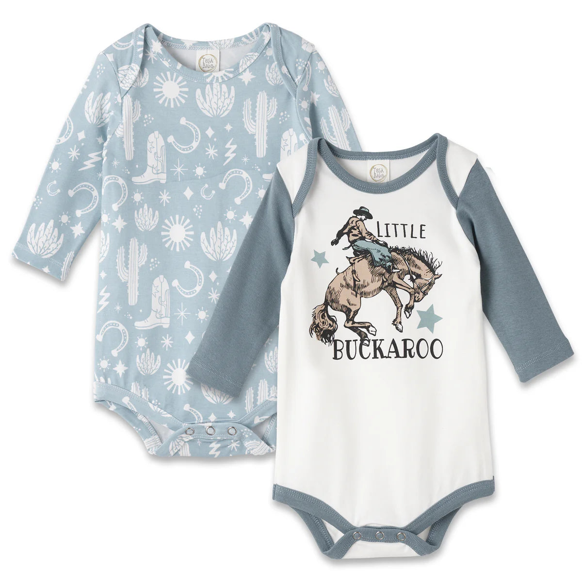 Little Buckaroo LS Bodysuits in blue by Tesa Babe, two-piece set