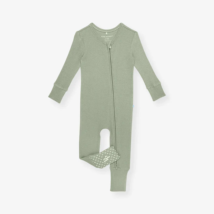 Soft jade convertible one piece pajamas by Posh Peanut, heirloom-quality design