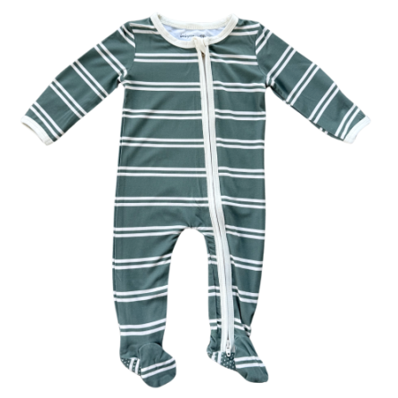 Baby Sprouts Footie Romper in Pine Stripe pattern