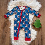 TwoCan Cowboy Santa zipper infant romper in refined Western-inspired design
