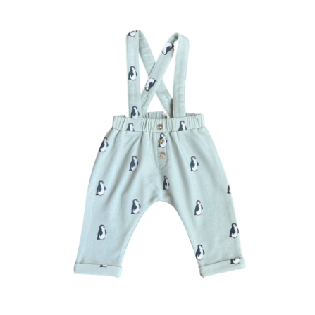 Baby Sprouts penguin suspenders overalls with refined tailoring