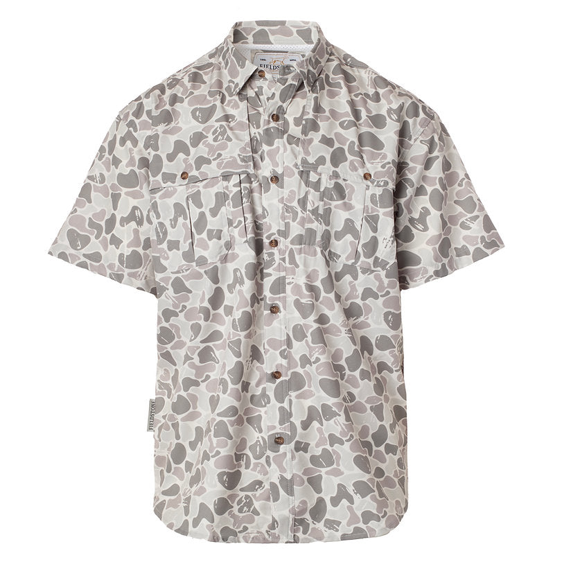 Fieldstone Marsh Camo Button Down in lightweight nylon-spandex blend