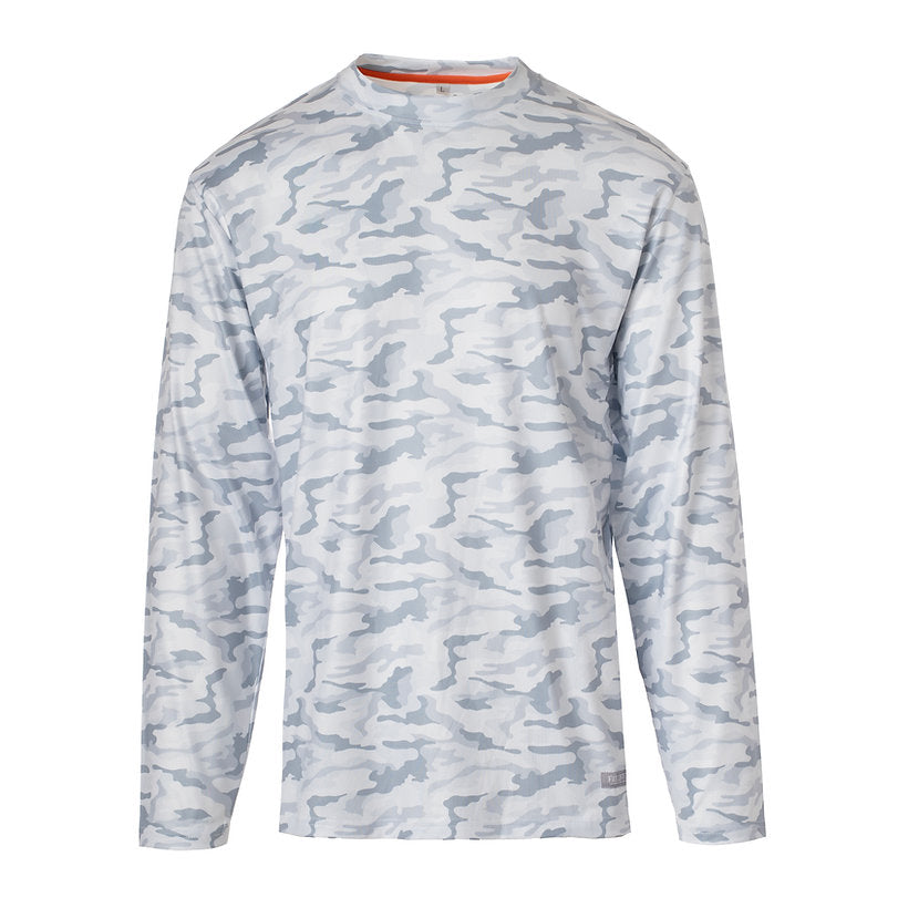 Fieldstone Dry Fit Long Sleeve Tee in snow camo print, lightweight performance fabric