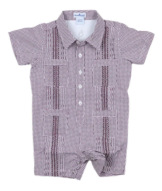 Guayabera-Gameday Wave Check SS Romper-Blue Quail