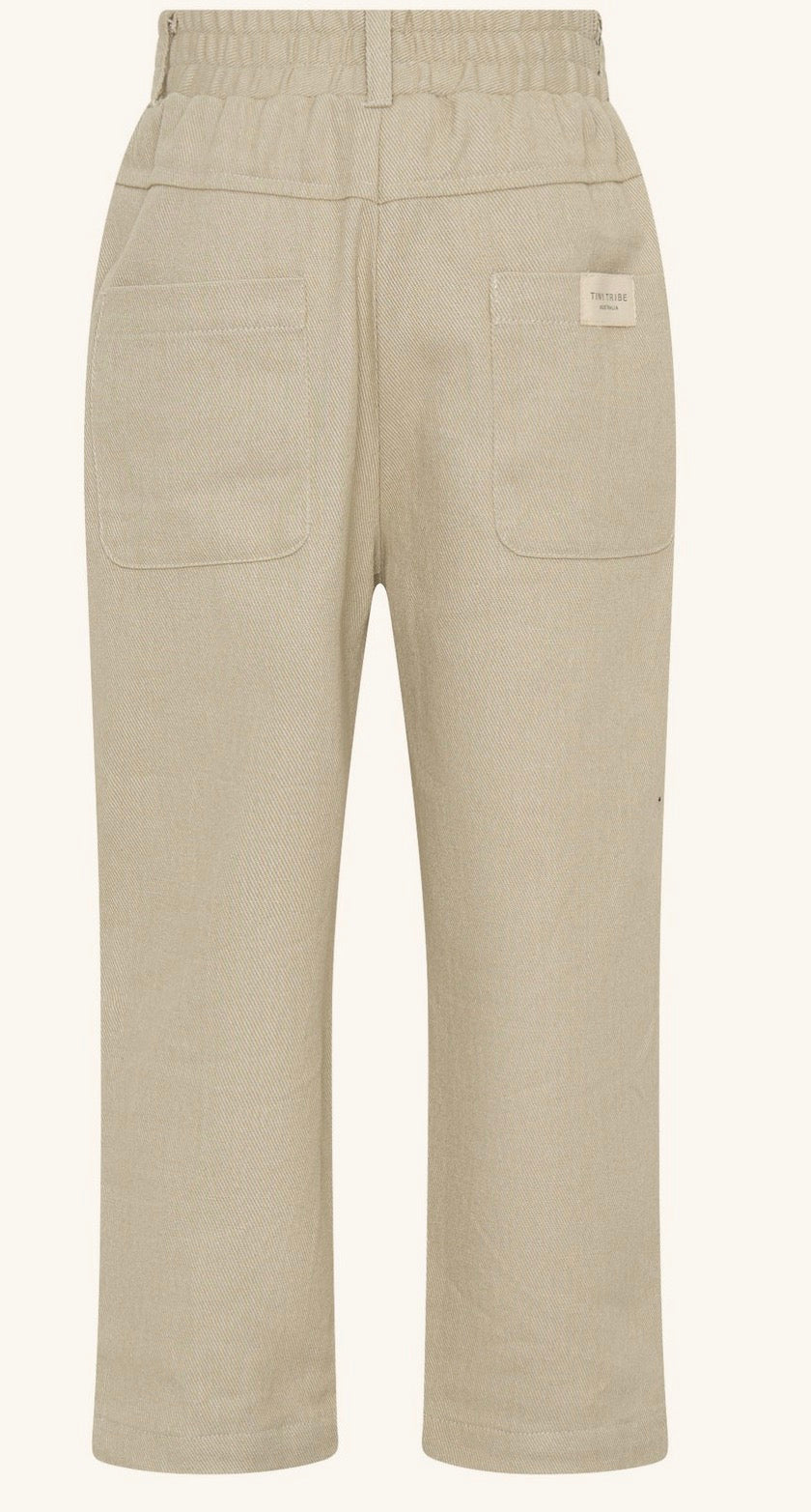 Relaxed Cotton Twill Pants - Cream/Khaki