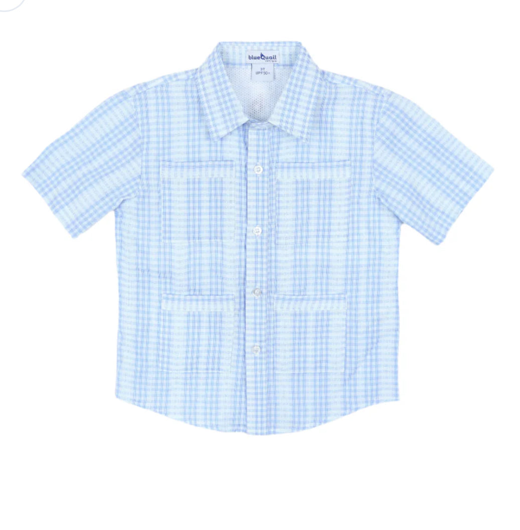 Guayabera-Blue Plaid Linen SS Shirt
