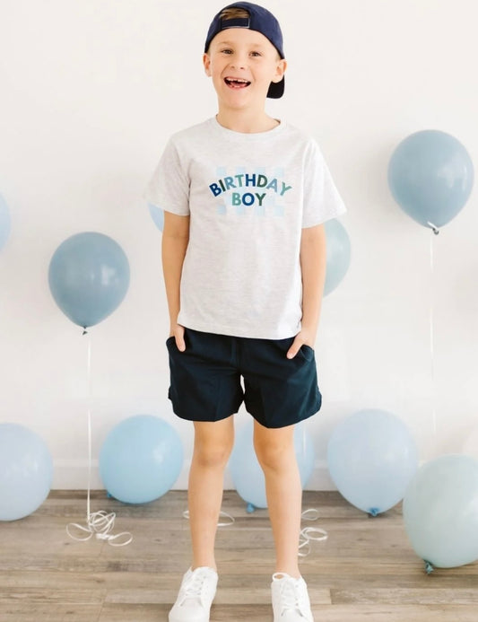Birthday Boy Checker SS T-Shirt - Ash
