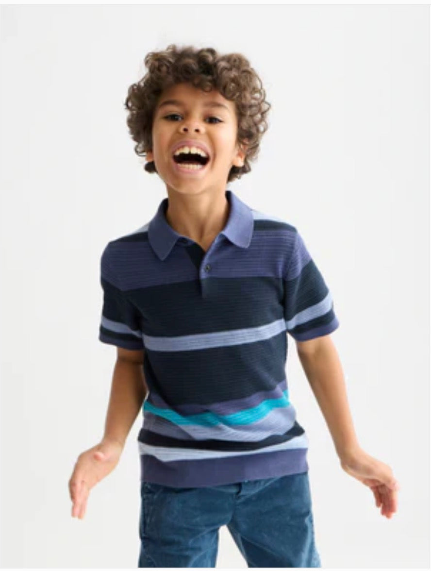 Structured Knitted Striped Polo