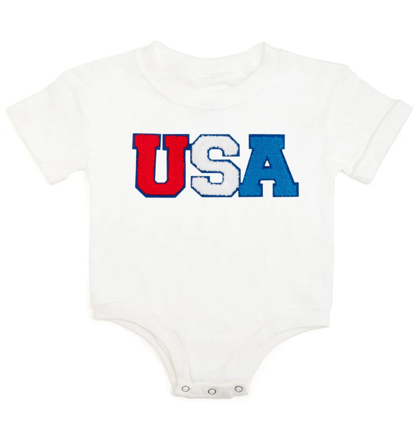 USA Patch Romper-White