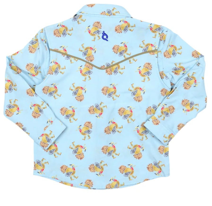 Turkeys Pearl Snap LS Shirt-Blue Quail