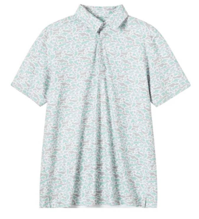 Men's marsh camo polo by Meripex in refined neutral tones