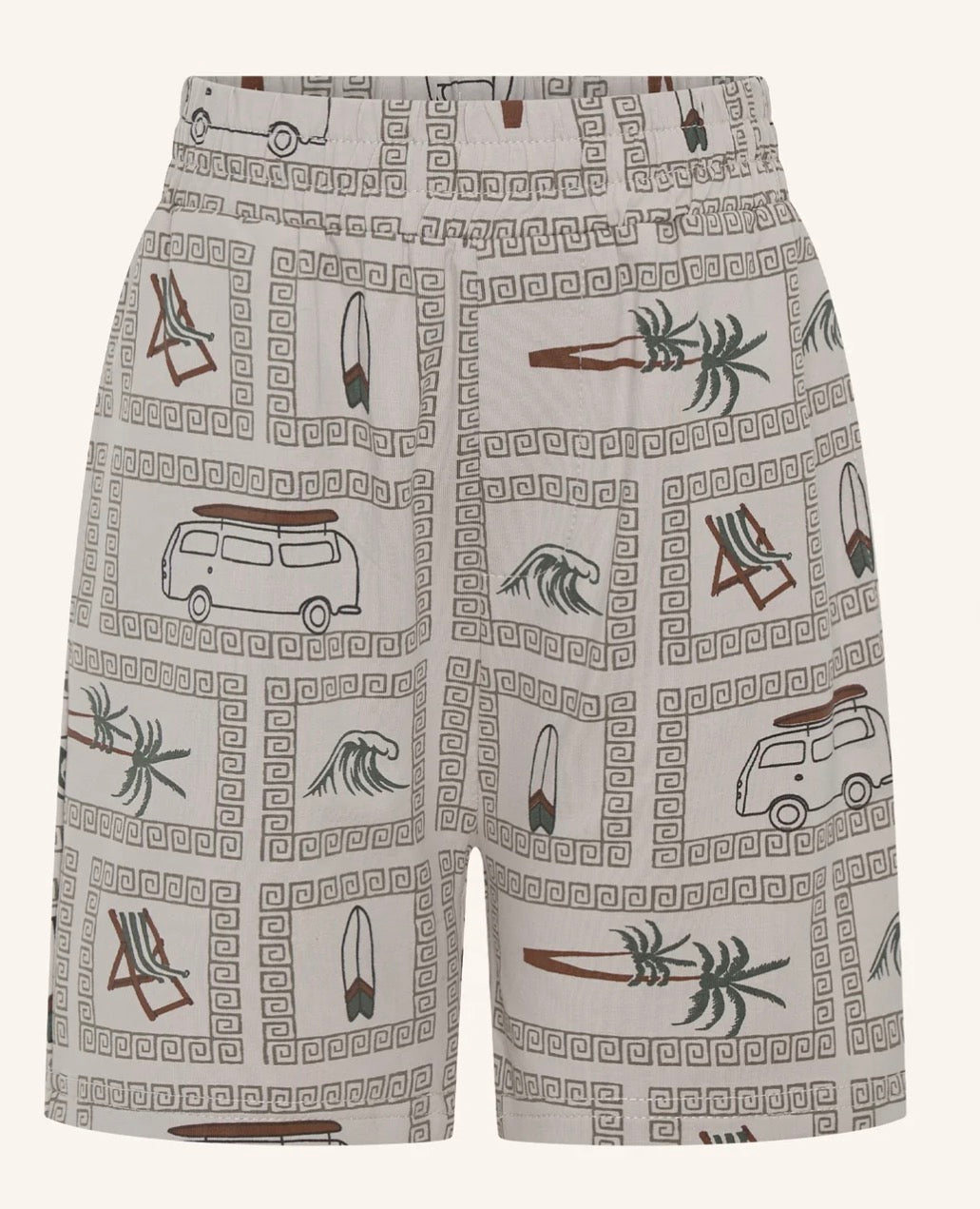 Grey Surfing Life Cotton Shorts by Tiny Tribe with elasticated waistband and side pockets
