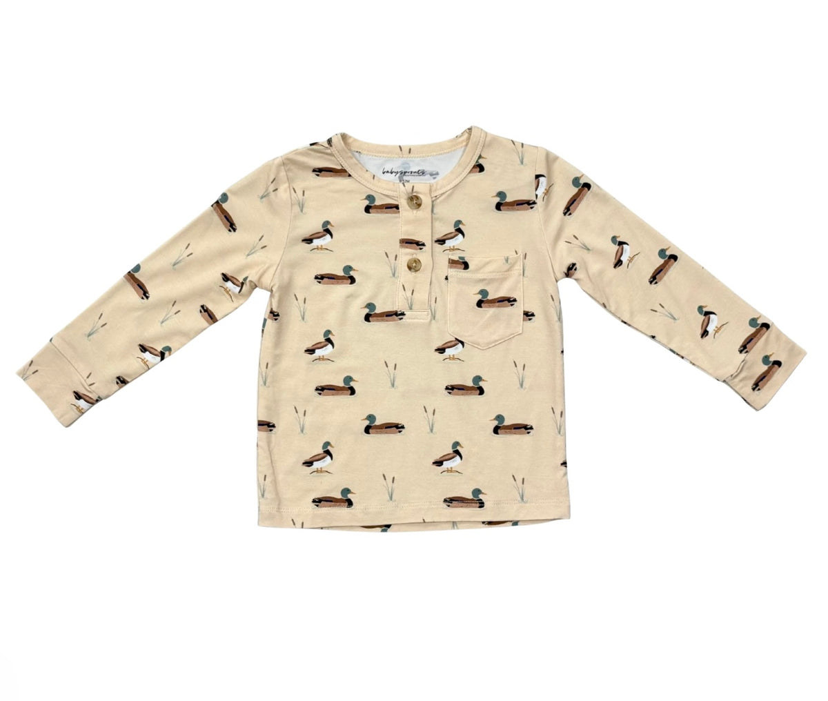 Long Sleeve Henley - Mallard Ducks