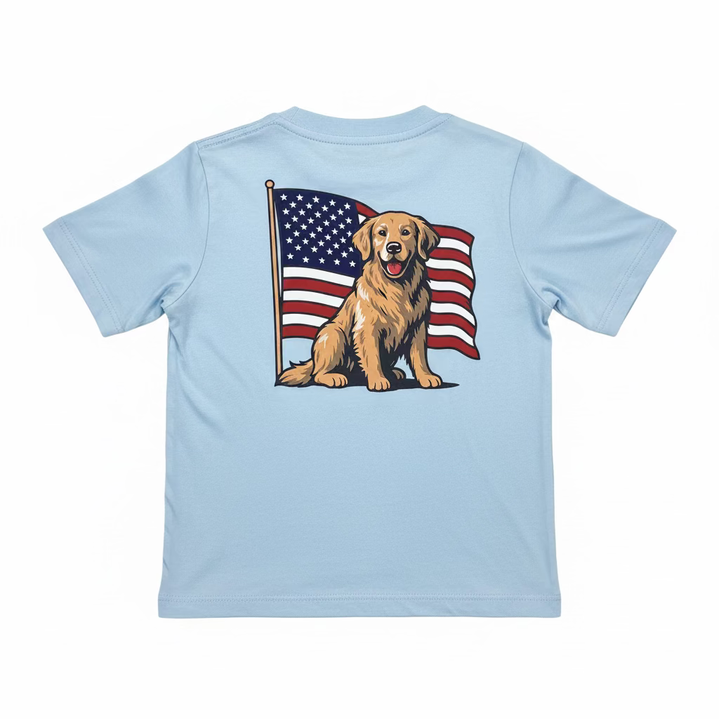 Asher - Blue USA Dog Graphic Pocket Tee
