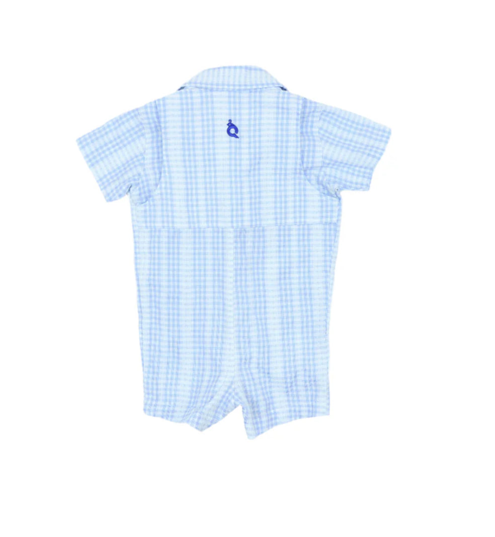 Guayabera-Blue Plaid Linen SS Romper
