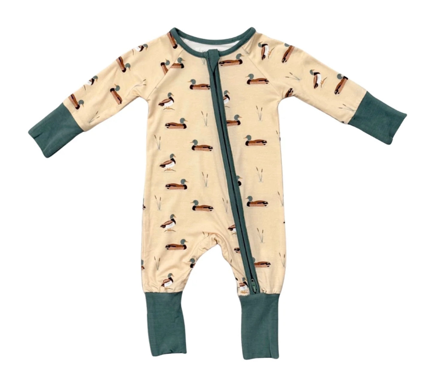 Long Sleeve Zip Romper - Mallard Ducks