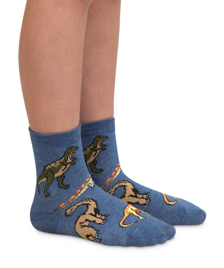 Jefferies Socks Dinosaur Crew Socks-Blue