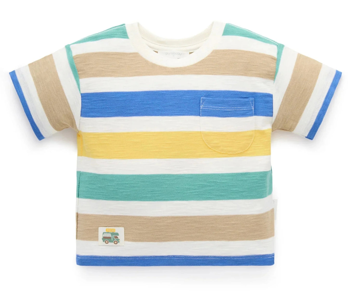 Purebaby Striped Relaxed Tee in Mexican Stripe, 100% organic cotton with chest pocket