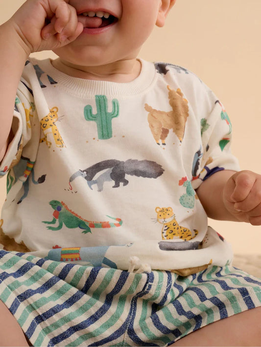 Pull On Striped Short - Iguana Stripe